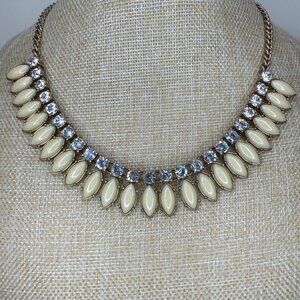 J. Crew Gold Statement Necklace With Cream Enamel & Clear Crystal Accents 15-18"